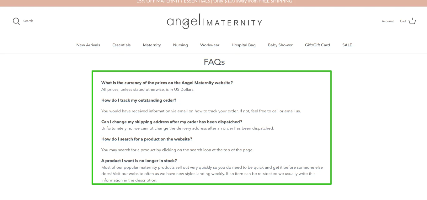 asked questions angel maternity