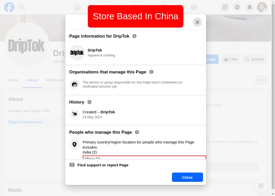 Driptok Fb Admin Location Discrepancy China