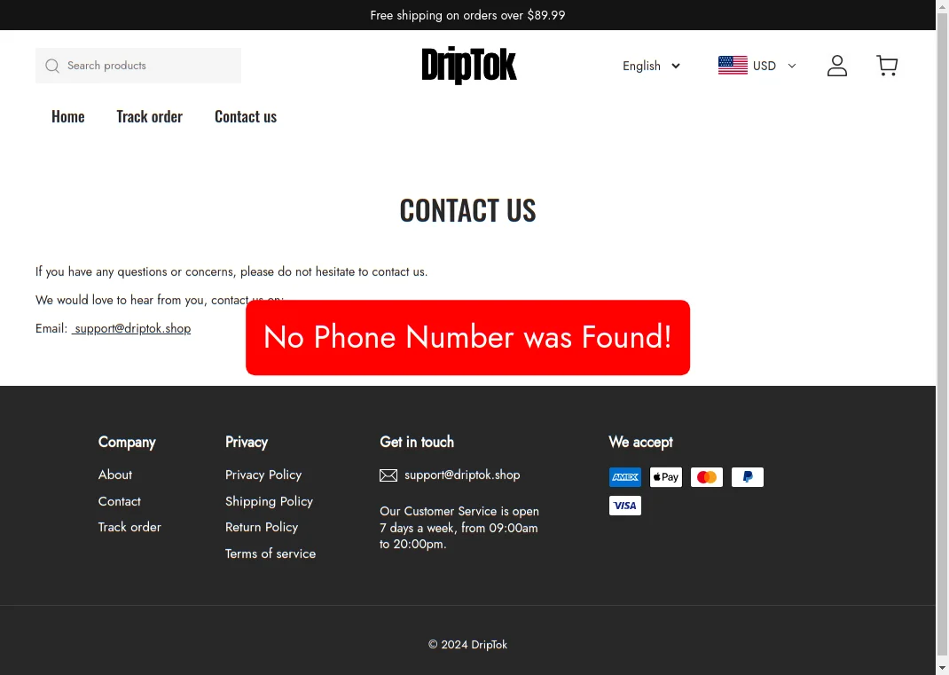 Driptok No Phone Number