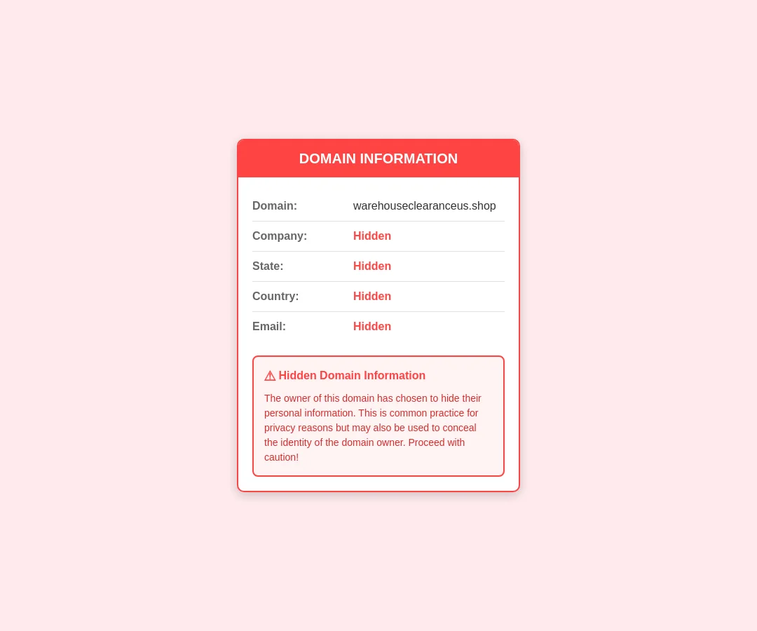 Warehouseclearanceus Domain Privacy Alert